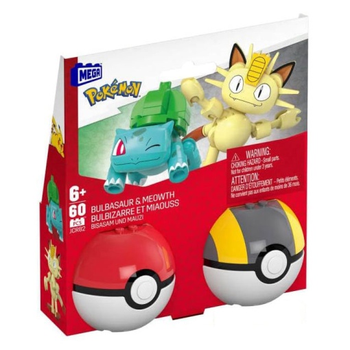 Mega POKEMON Construx Pokebola Bulbasaur & Meowth 60 peças MATTEL
