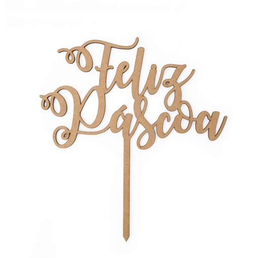 Topo de Bolo de Madeira "Feliz Páscoa" 17,5x19,2x0,3cm