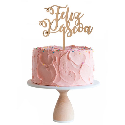 Topo de Bolo de Madeira "Feliz Páscoa" 17,5x19,2x0,3cm