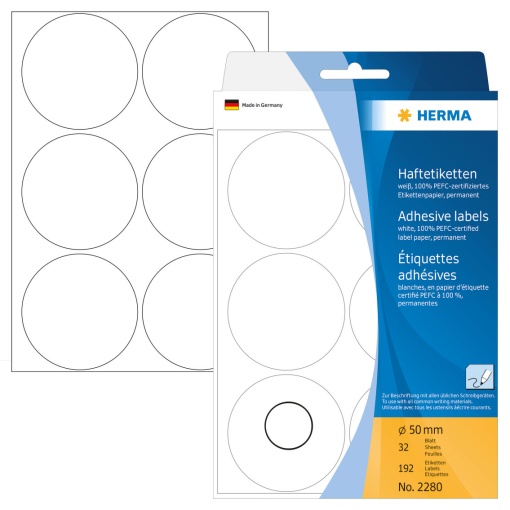 Etiquetas Adesivas 50mm Branco 32 folhas 480 unidades HERMA