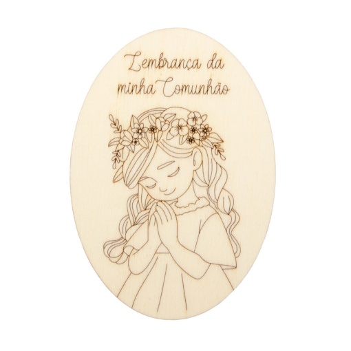 Placa de Madeira Oval "Lembrança da Minha Comunhão" Menina 7x10x0,3cm