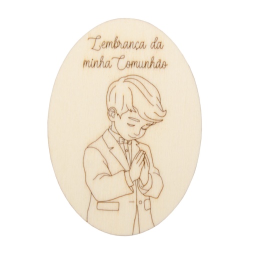 Placa de Madeira Oval "Lembrança da Minha Comunhão" Menino 7x10x0,3cm