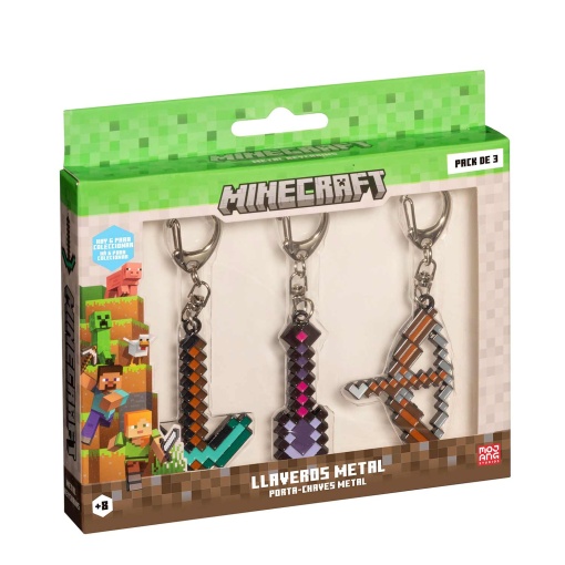 Porta-chaves de Metal MINECRAFT (3 unidades) Sortido BIZAK