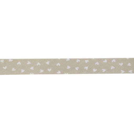 Fita de Viés 18mm Corações Bege/branco 218 (metro)