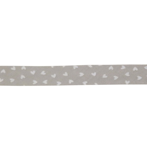 Fita de Viés 18mm Corações Cinza/branco 210 (metro)