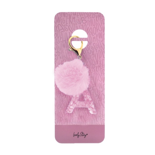 Porta-chaves com pompom rosa Lovely Story letra "A"