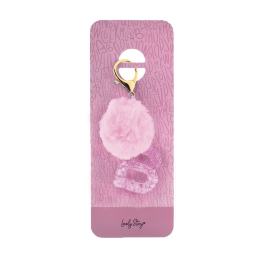 Porta-chaves com pompom rosa Lovely Story letra "B"
