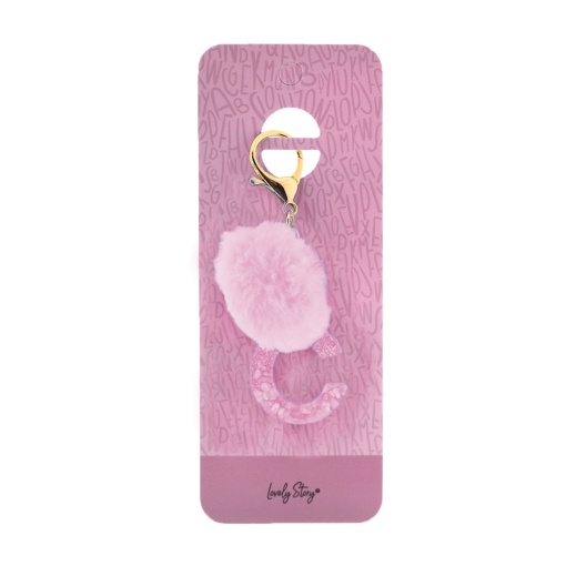 Porta-chaves com pompom rosa Lovely Story letra "C"