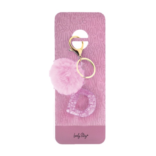Porta-chaves com pompom rosa Lovely Story letra "D"