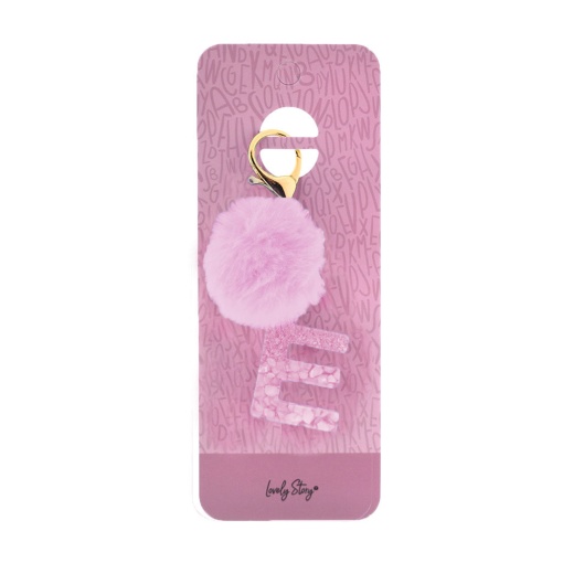 Porta-chaves com pompom rosa Lovely Story letra "E"