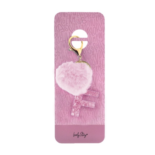 Porta-chaves com pompom rosa Lovely Story letra "F"
