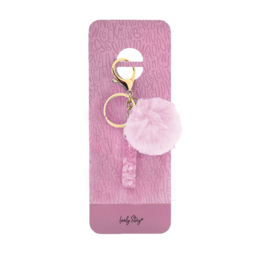 Porta-chaves com pompom rosa Lovely Story letra "I"