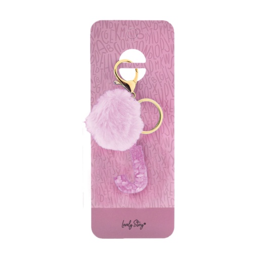 Porta-chaves com pompom rosa Lovely Story letra "J"