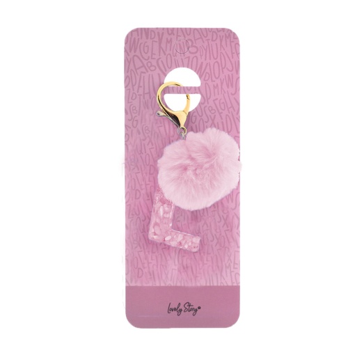 Porta-chaves com pompom rosa Lovely Story letra "L"