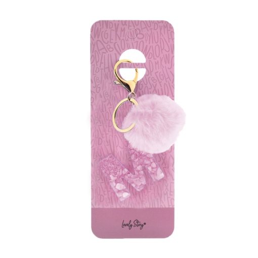 Porta-chaves com pompom rosa Lovely Story letra "M"