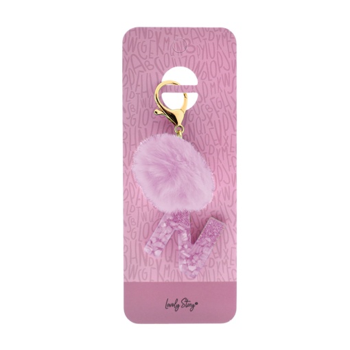 Porta-chaves com pompom rosa Lovely Story letra "N"
