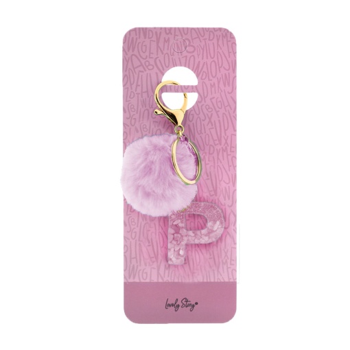 Porta-chaves com pompom rosa Lovely Story letra "P"