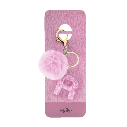 Porta-chaves com pompom rosa Lovely Story letra "R"