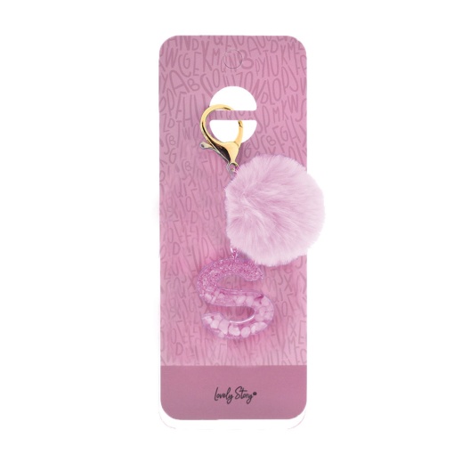 Porta-chaves com pompom rosa Lovely Story letra "S"