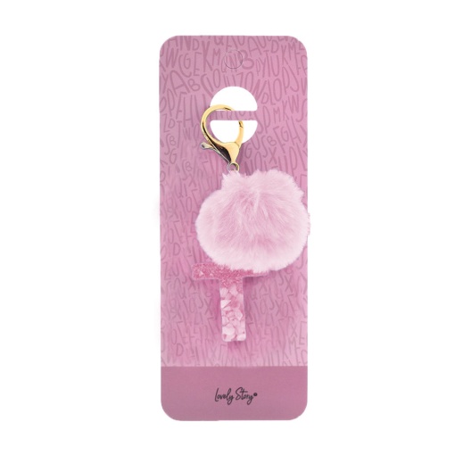 Porta-chaves com pompom rosa Lovely Story letra "T"