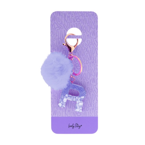 Porta-chaves com Pompom Lilás Lovely Story Letra "R"