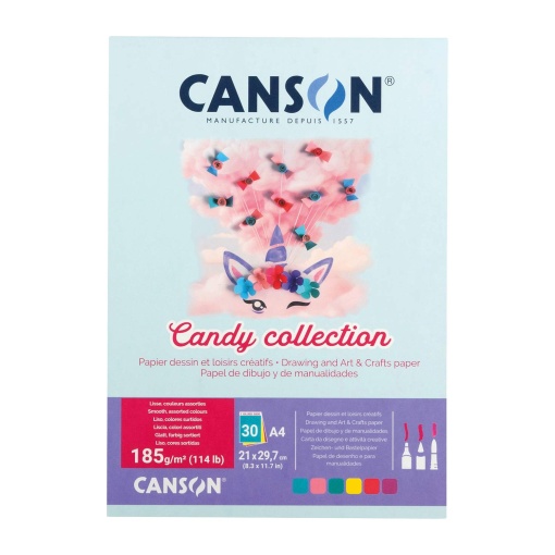Caderno Trabalhos Manuais Cartolina A4 Cores Sortidas 30 folhas 185g CANSON Candy Collection