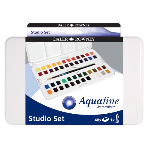 Aguarelas em meias pastilhas DALER-ROWNEY Aquafine Studio set 48 cores + 1 pincel