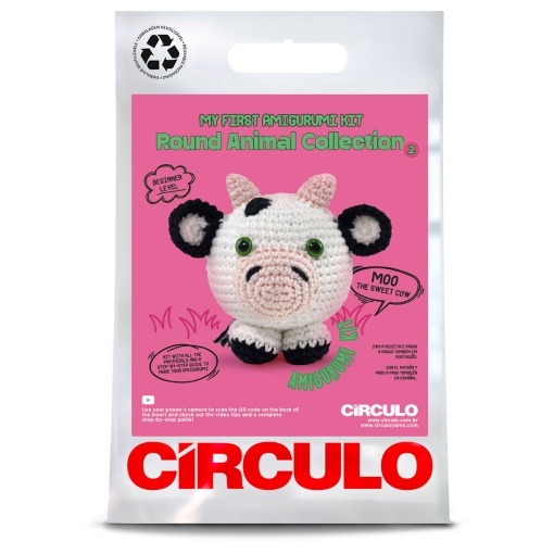Kit de Crochet CÍRCULO Amigurumi Round Animal - Moo A Doce Vaca