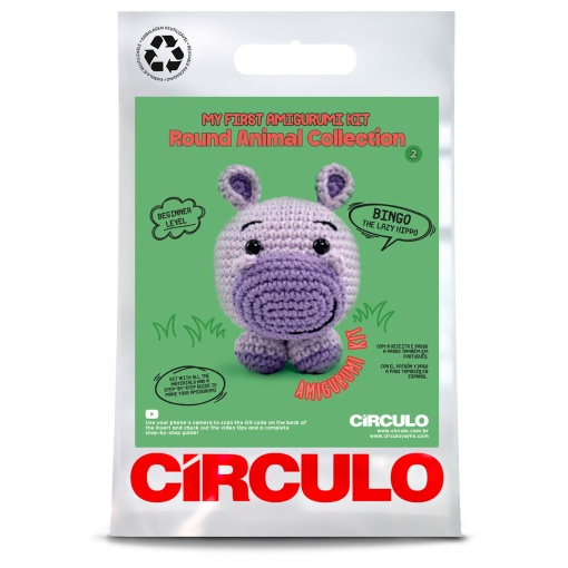 Kit de Crochet CÍRCULO Amigurumi Round Animal - Bingo O Hipopótamo Preguiçoso
