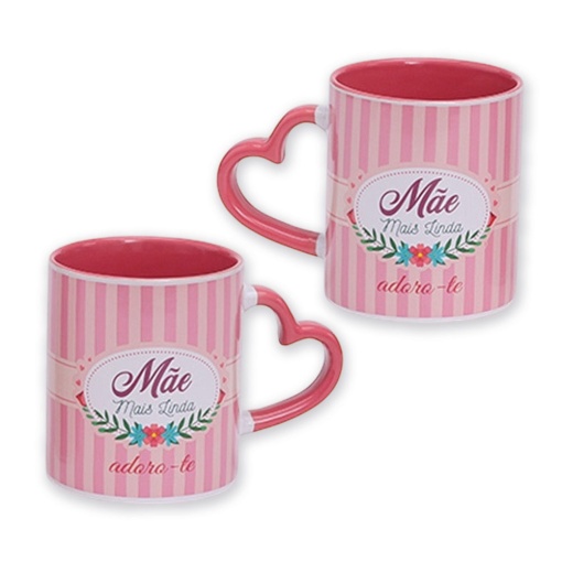 Caneca com Asa Coração Rosa "Mãe Mais Linda"