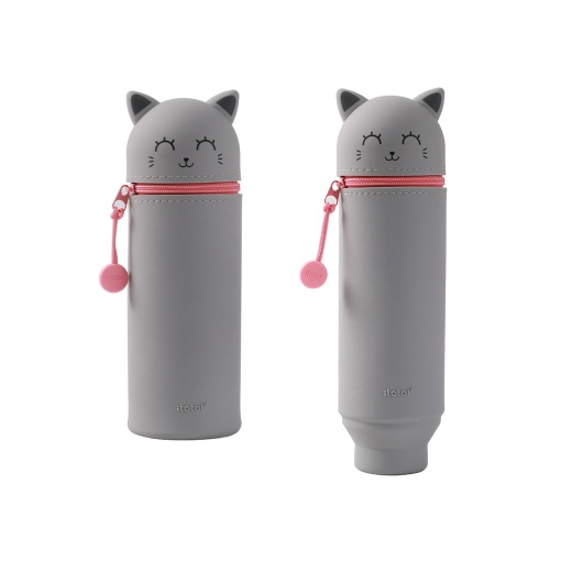 Estojo Escolar de Silicone I-TOTAL Gato Cinza