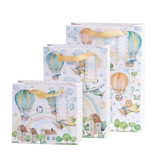 Conjunto 3 Sacos de Papel Asa Tecido Artebene Baby