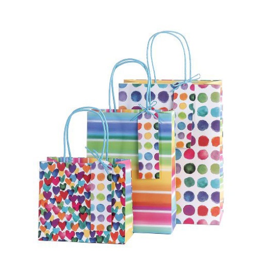 Conjunto 3 Sacos de Papel Asa Tecido Artebene HAPPY Birthday