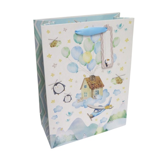 Saco de Papel Asa Tecido Azul 18x25x8cm Artebene Baby