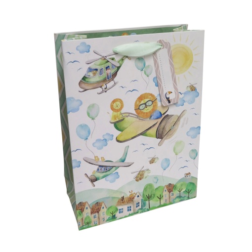 Saco de Papel Asa Tecido Verde 18x25x8cm Artebene Baby