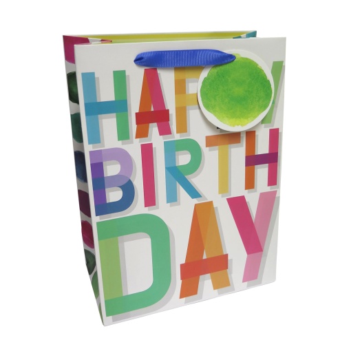 Saco de papel asa tecido 22x30x11cm Artebene HAPPY Birthday 206101/206099