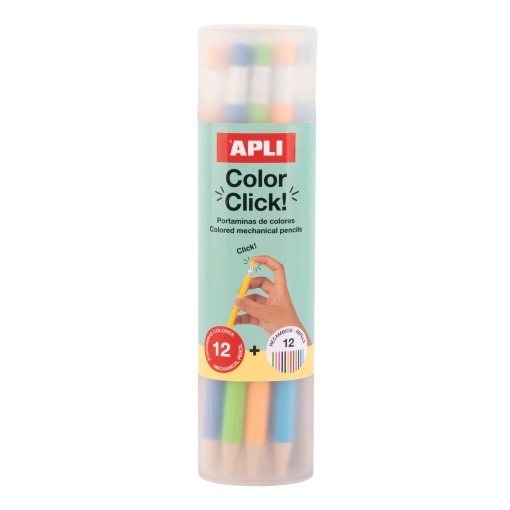 Conjunto 12 lapiseiras de cor e afia e 12 recargas APLI Color Click 2,6mm
