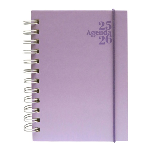 Agenda escolar diária 120x165mm 2025/26 12 meses espiral PAPIRO lilás pastel