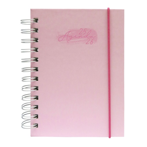 Agenda escolar diária 120x165mm 2025/26 12 meses espiral PAPIRO rosa pastel