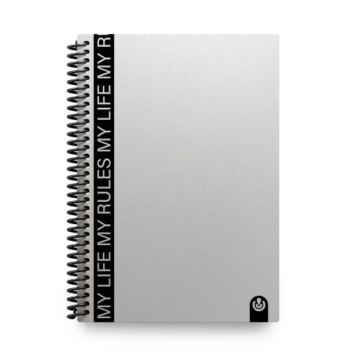Caderno A5 capa plástica espiral CARCHIVO My Rules pautado cinza 80 folhas 90g