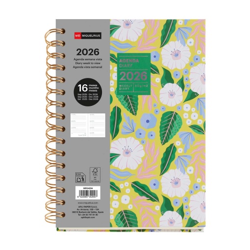 Agenda escolar semanal A5 2025/26 16 meses espiral MIQUELRIUS Plus Tropical