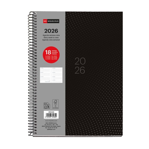 Agenda escolar semanal A5 2025/26 18 meses espiral MIQUELRIUS Plus Dots