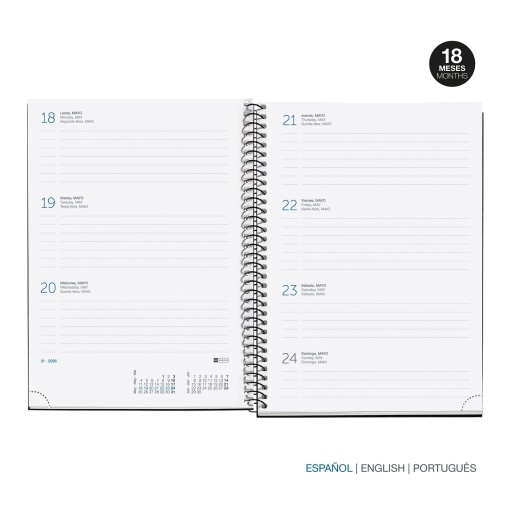 Agenda escolar semanal A5 2025/26 18 meses espiral MIQUELRIUS Plus Dark Flora