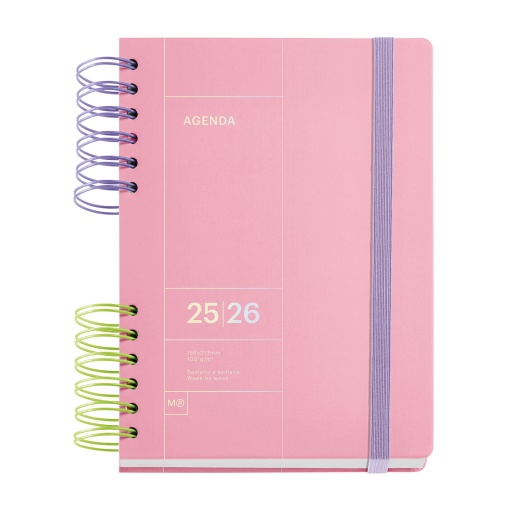 Agenda escolar semanal A5 2025/26 12 meses espiral MIQUELRIUS Back to Basics Plus rosa