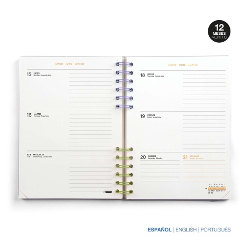 Agenda escolar semanal A5 2025/26 12 meses espiral MIQUELRIUS Back to Basics Plus rosa
