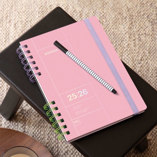 Agenda escolar semanal A5 2025/26 12 meses espiral MIQUELRIUS Back to Basics Plus rosa