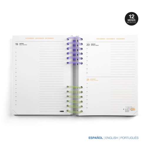 Agenda escolar diária A5 2025/26 12 meses espiral MIQUELRIUS Back to Basics Plus rosa