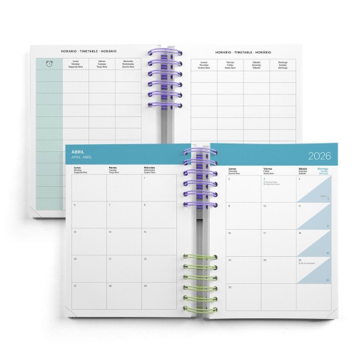 Agenda escolar diária A5 2025/26 12 meses espiral MIQUELRIUS Back to Basics Plus rosa
