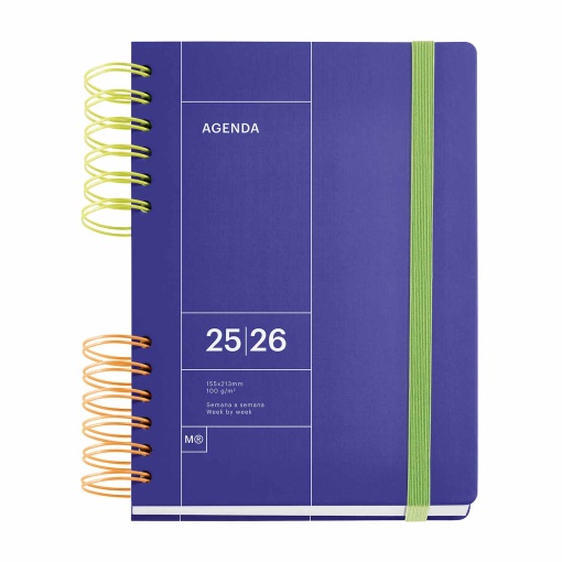 Agenda escolar semanal A5 2025/26 12 meses espiral MIQUELRIUS Back to Basics Plus azul