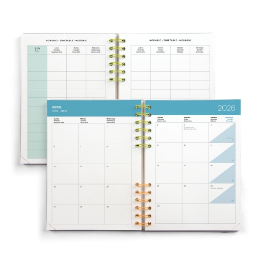 Agenda escolar semanal A5 2025/26 12 meses espiral MIQUELRIUS Back to Basics Plus azul